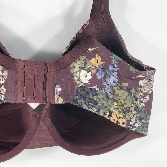 Cacique 40F Bra Full Coverage Maroon Floral Print Underwire Plus Size Stretch 70 - Picture 9 of 13